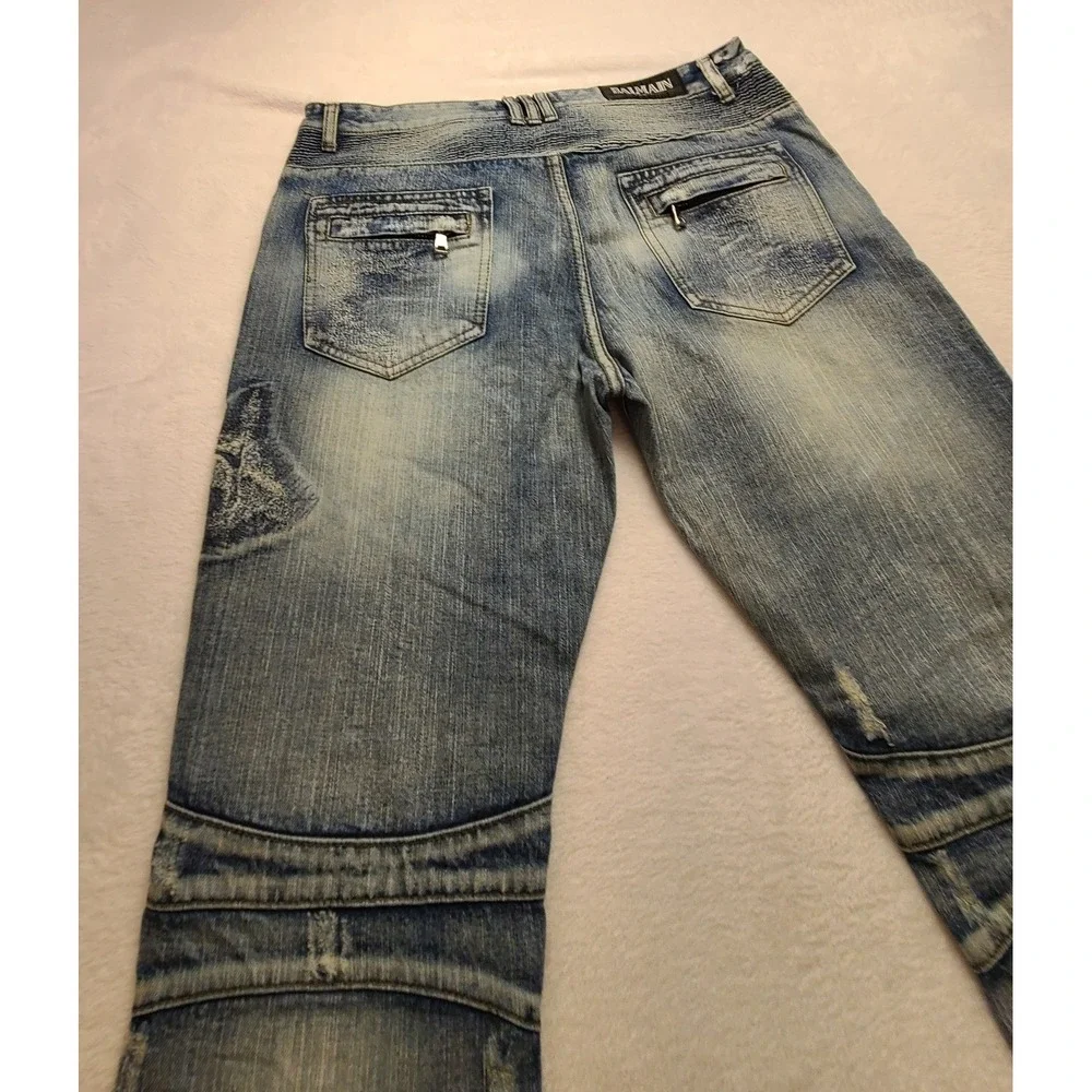 Balmain Paris Distressed Biker Jeans Light Wash Blue Moto Denim Men's 36‎ Casual